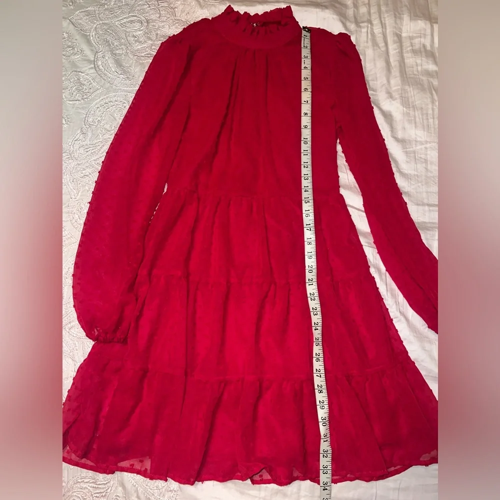 Trixxi Red Swiss Dot Long Sleeve Mini Dress Size M